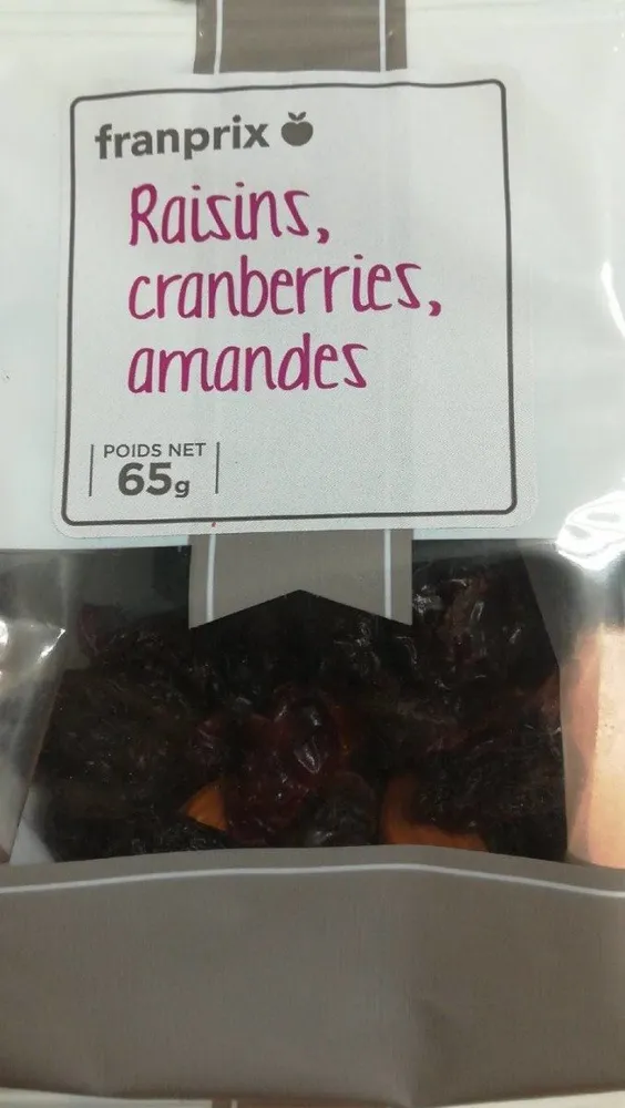Raisins, cranberries, amandes
