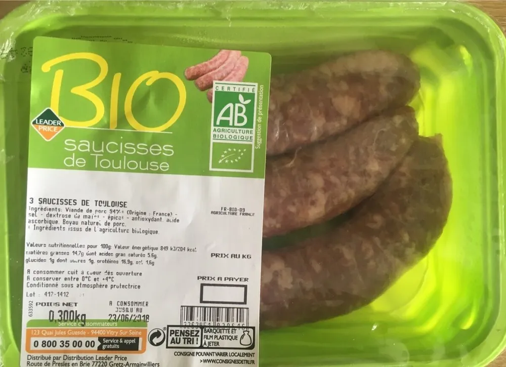 Saucisses de toulouse bio