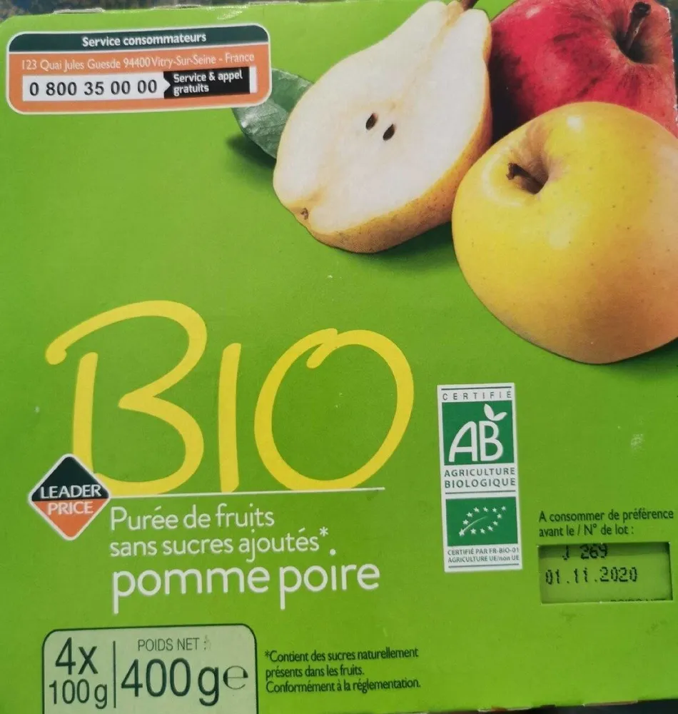Purée de fruits sans sucres ajoutés pomme poite