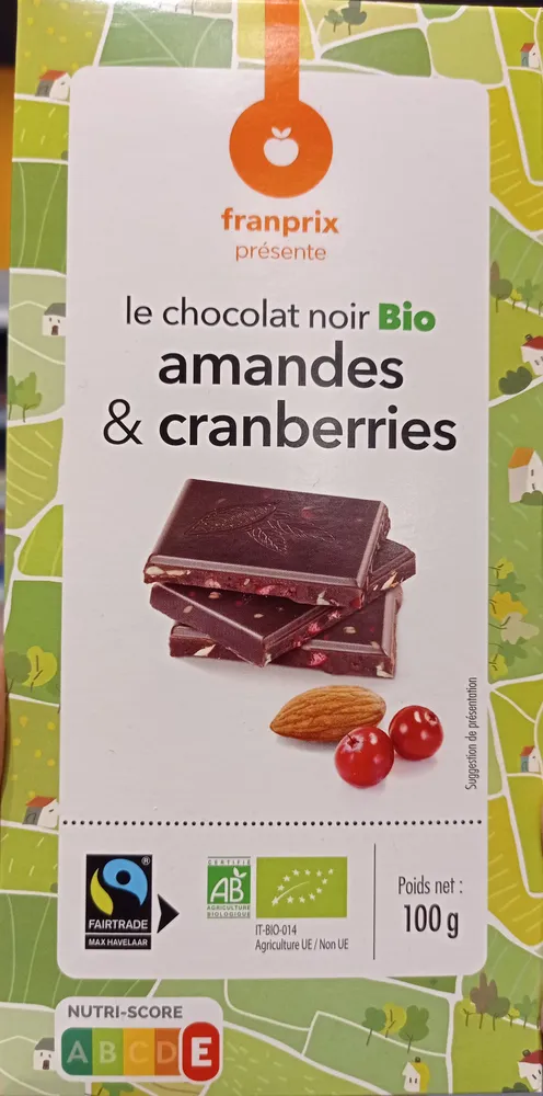 Chocolat noir amandes & cranberry bio