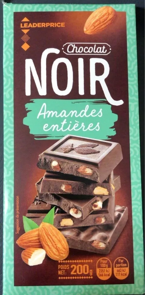 Chocolat noir amandes entières