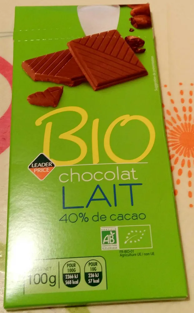 Bio chocolat lait 40% de cacao