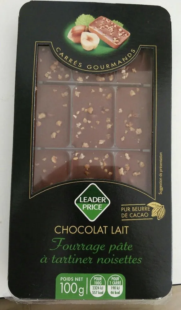 Chocolat lait fourrage pâte à tartiner noisettes