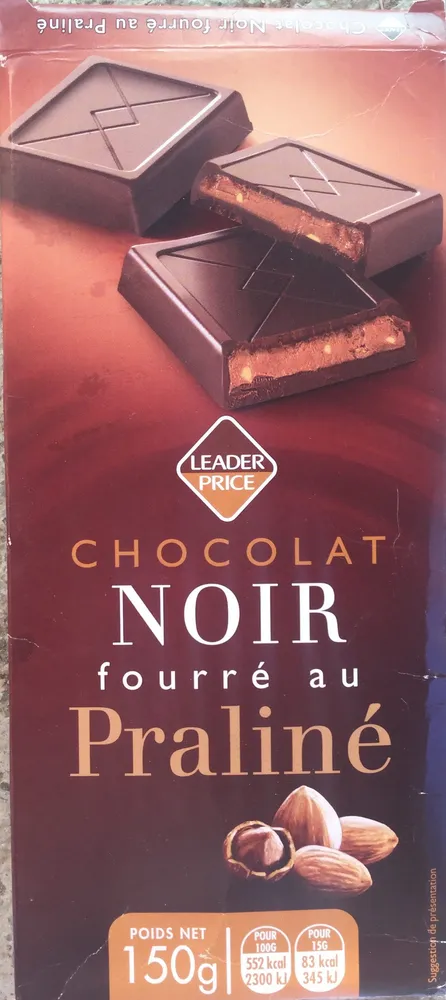 Chocolat noir fourré au praliné