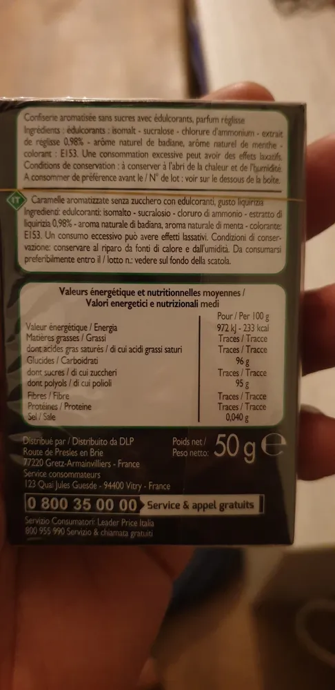 Bonbons goût réglisse sans sucres