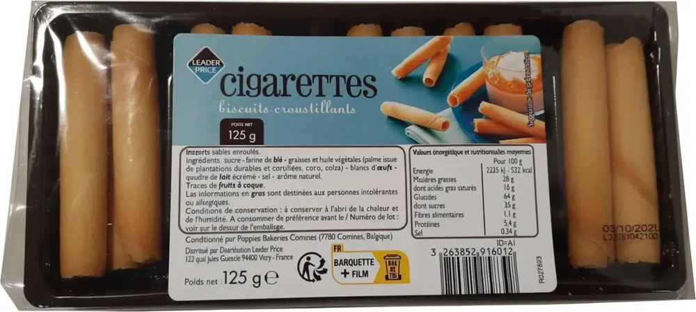 Cigarettes biscuits croustillants