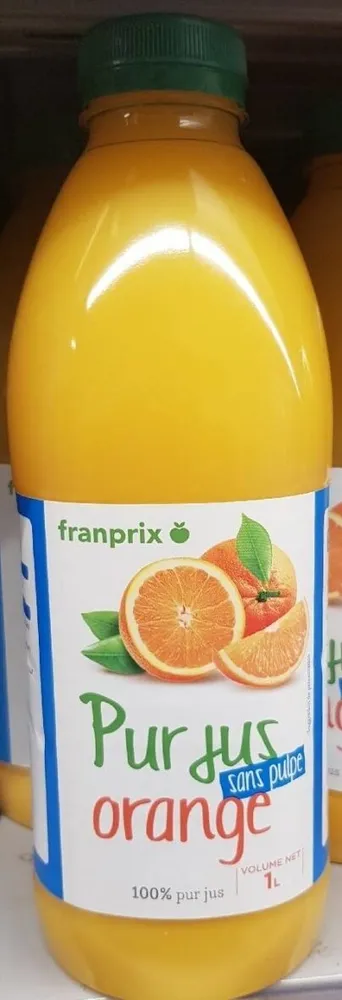 Pur jus orange sans pulpe 100% pur jus