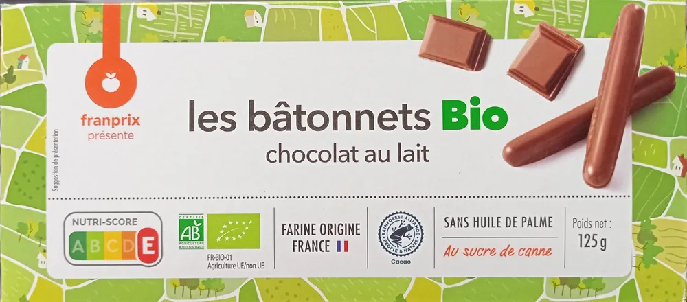 batonnets chocolat au lait bio