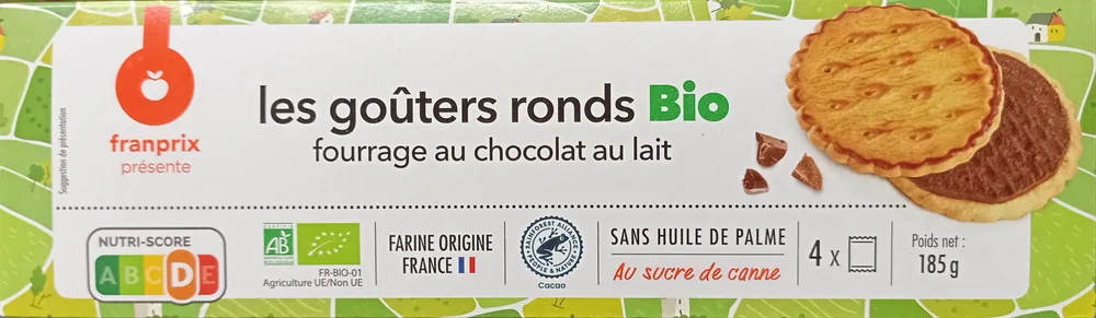 Les goûters ronds Bio fourrage au chocolat au lait