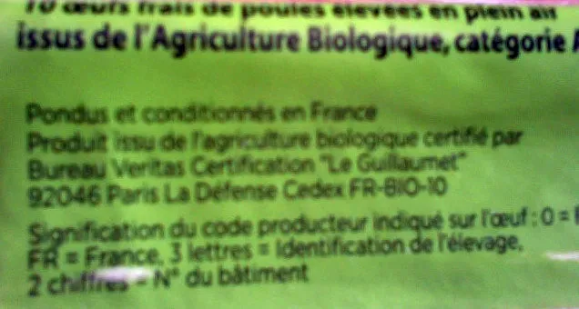 10 oeufs France bio plein air
