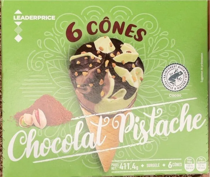 6 cônes chocolat pistache