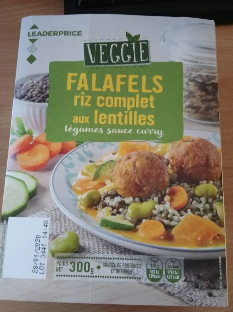 Falafels riz complet aux lentilles légumes sauce curry
