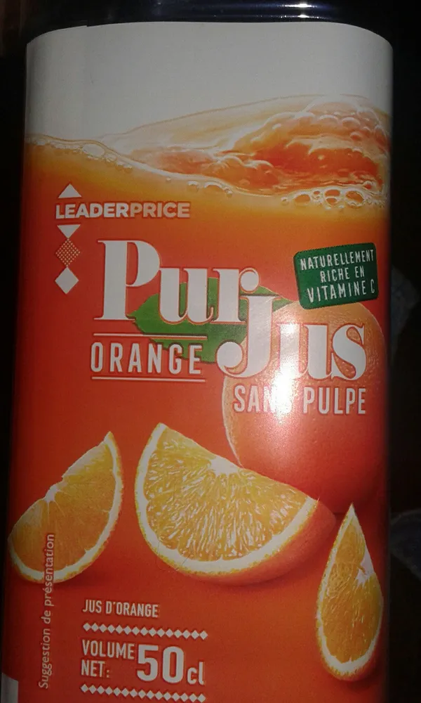 Jus d'orange pur jus sans pulpe