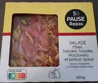 Salade pâtes, tomates, mozzarella, speck