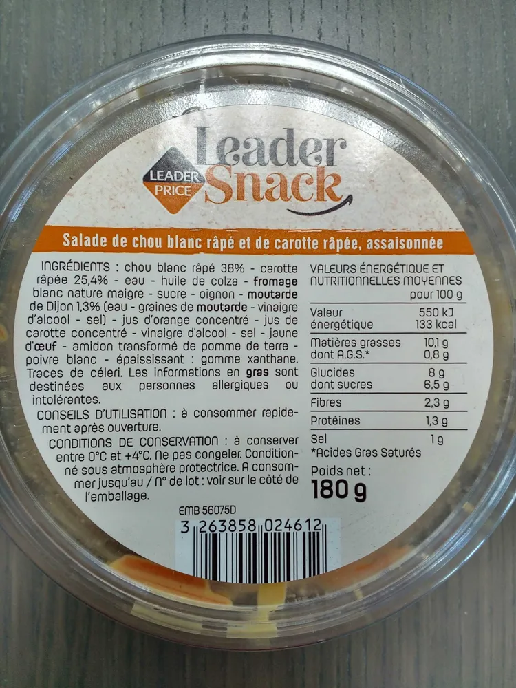 Salade de chou blanc râpé et de carotte räpée