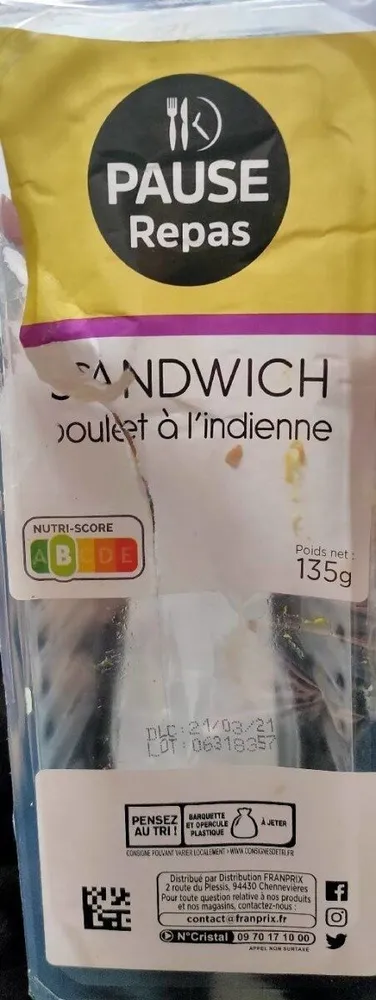 Sandwich poulet indien