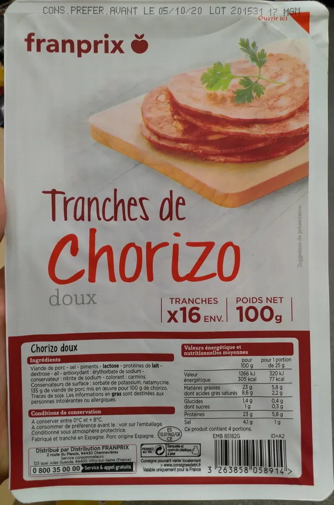 Tranches de chorizo doux