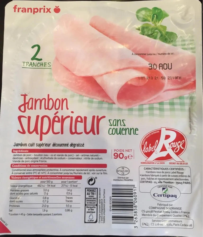 Jambon Superieur sans couenne
