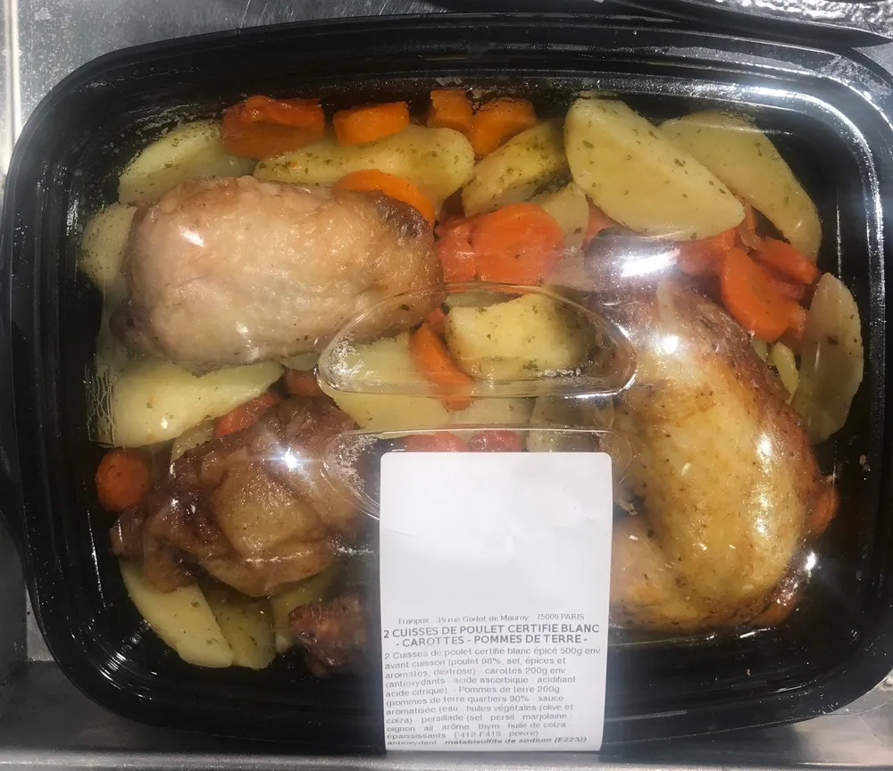 2 cuisses de poulet certifié blanc - carottes - pommes de terre