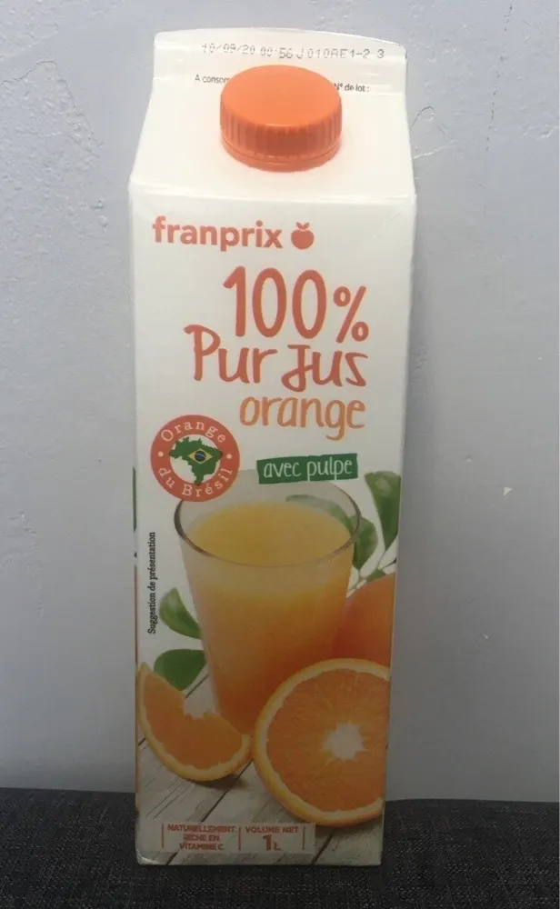 100% pur jus orange avec pulpe