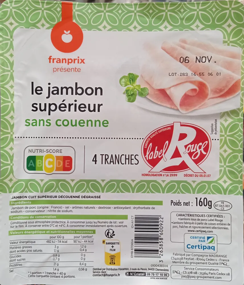 Jambon supérieur sans couenne Label Rouge