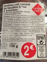 Jambon cuit cuisiné au bouillon à l'os 2 Tranches