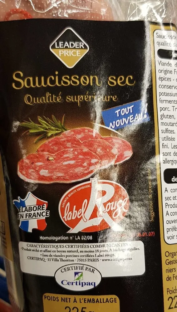 Saucisson sec qualité supérieure