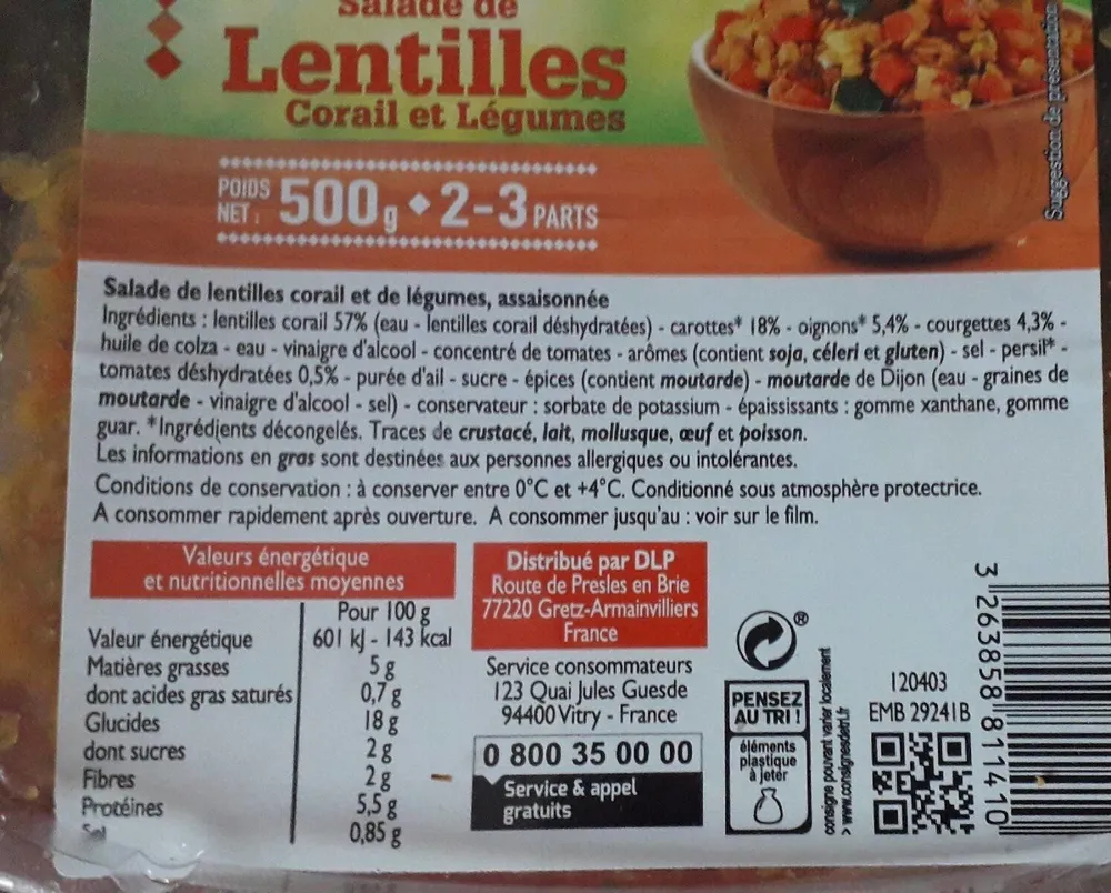 Salade de lentilles corail et légumes