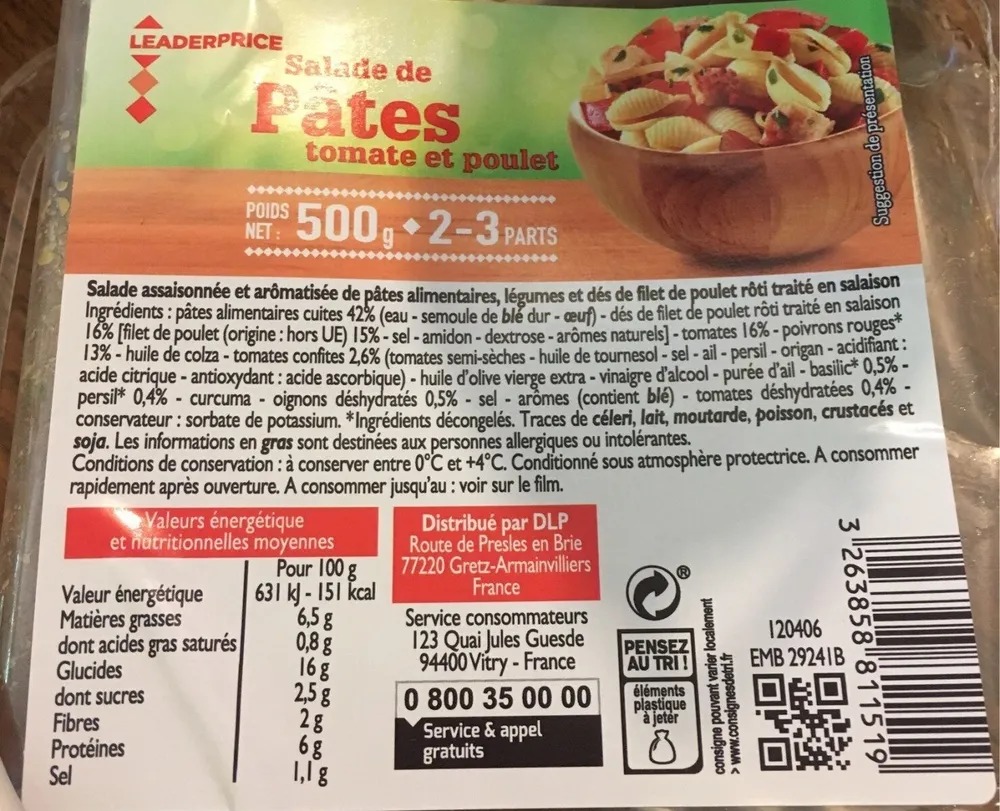 Salade de pâtes tomate et poulet