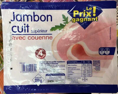 Jambon cuit supérieur avec couenne