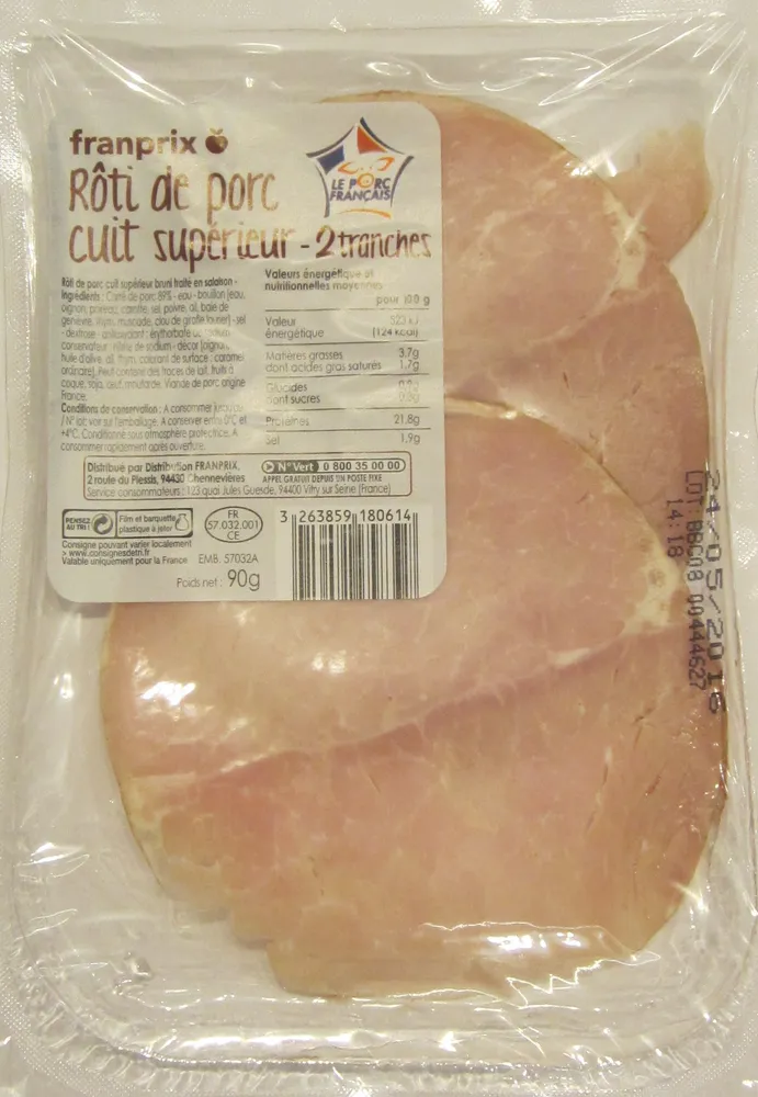 Rôti de porc cuit supérieur 2 tranches