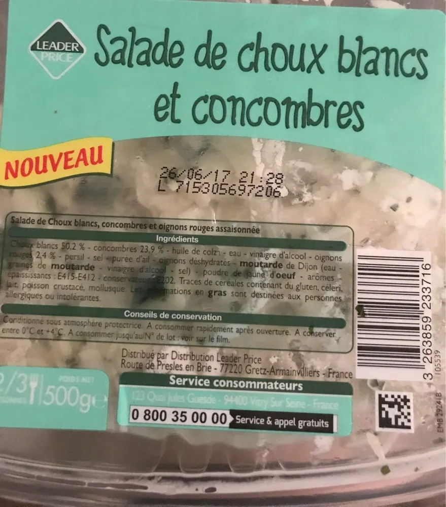Salade de choux blancs et concombres