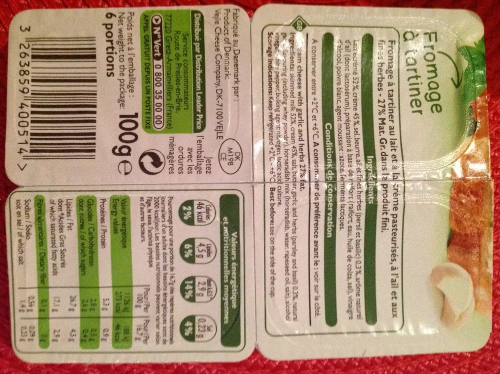 Ail et fines herbes fromage à tartiner (27% MG)