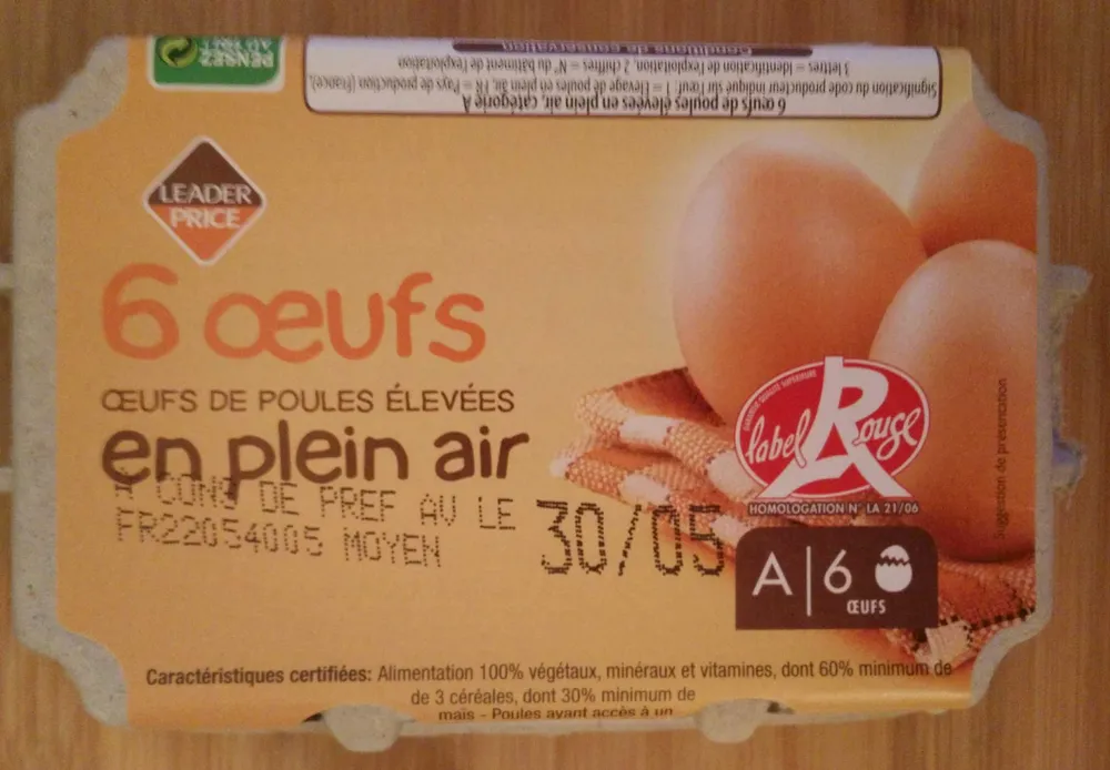 6 œufs plein air Label Rouge