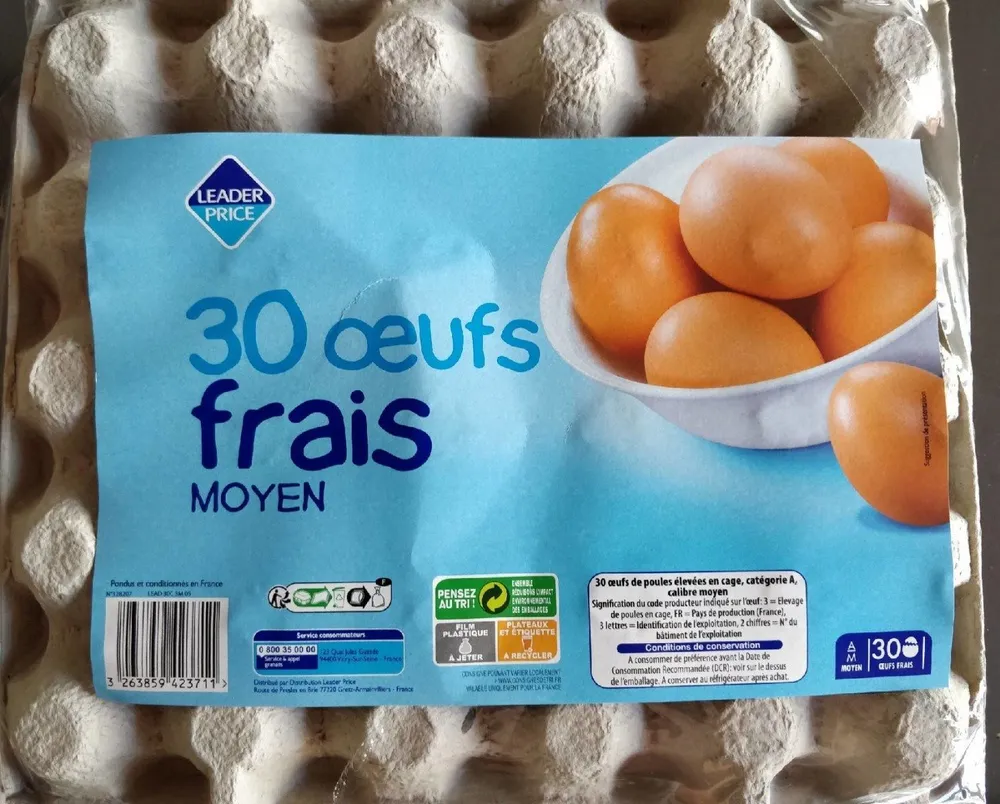 30 oeufs frais moyens