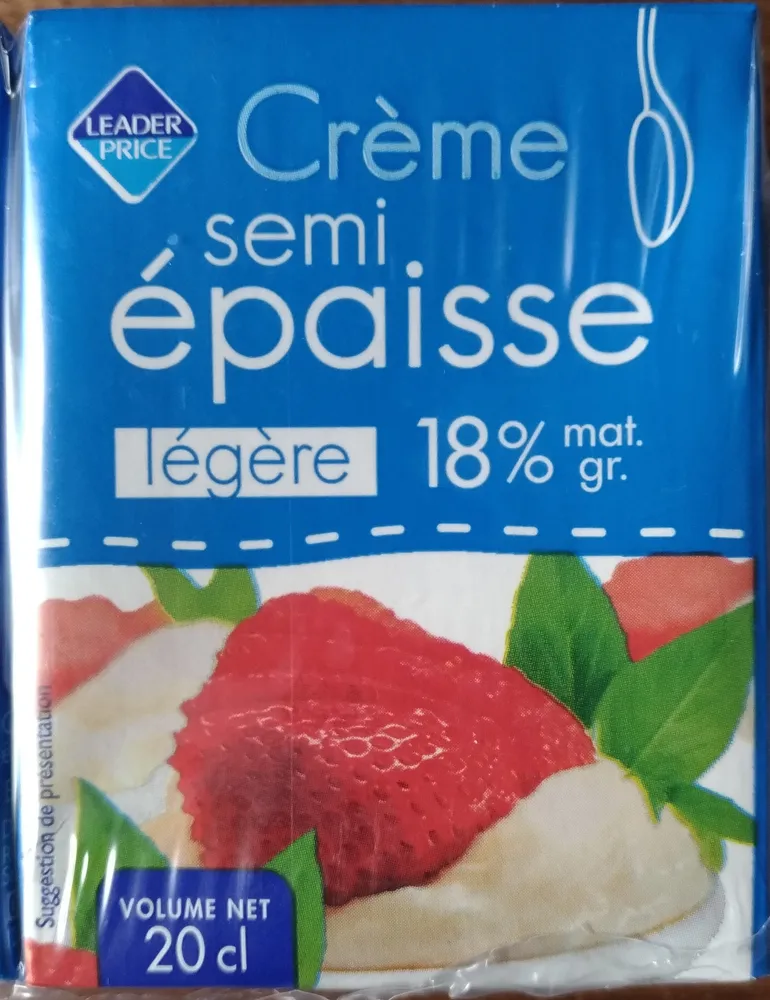 Crème semi-épaisse, légère, 18 % de matière grasse