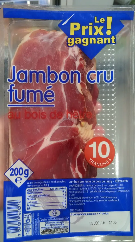 Jambon cru fumé au bois de hêtre (10 tranches)