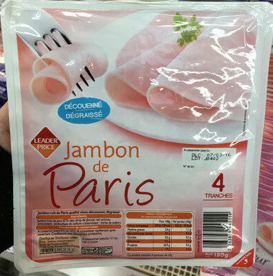Jambon de Paris, Découenné Dégraissé (4 Tranches)