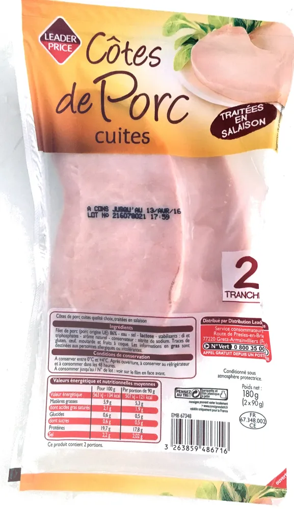 Côtes de Porc cuites