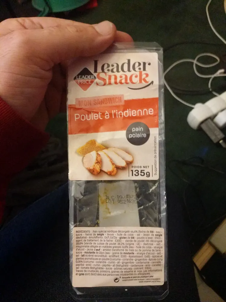 Leader Snack - Mon sandwich - Poulet à l'indienne