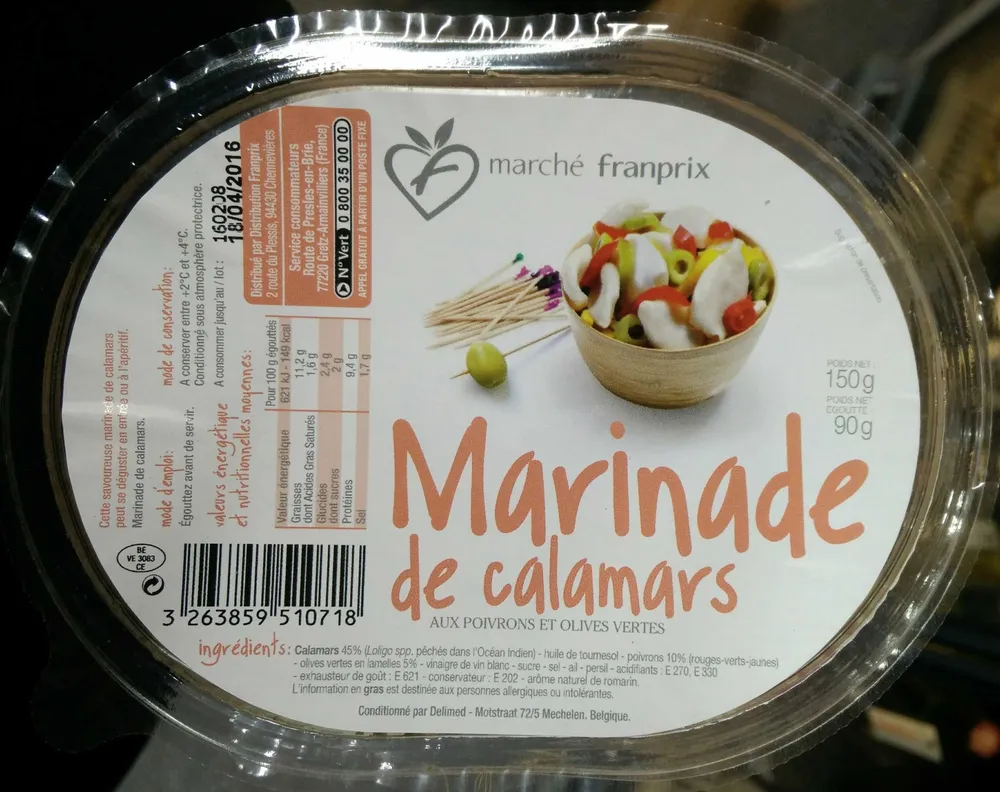 Marinade de calamars aux poivrons et olives vertes