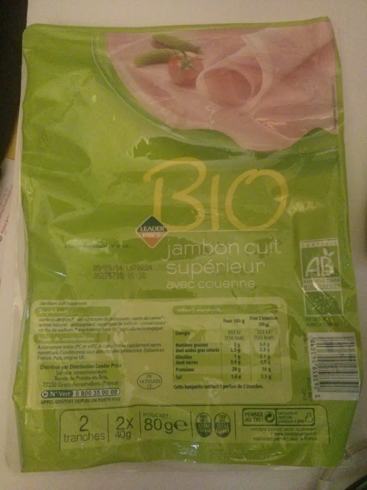 Jambon cuit supérieur avec couenne Bio