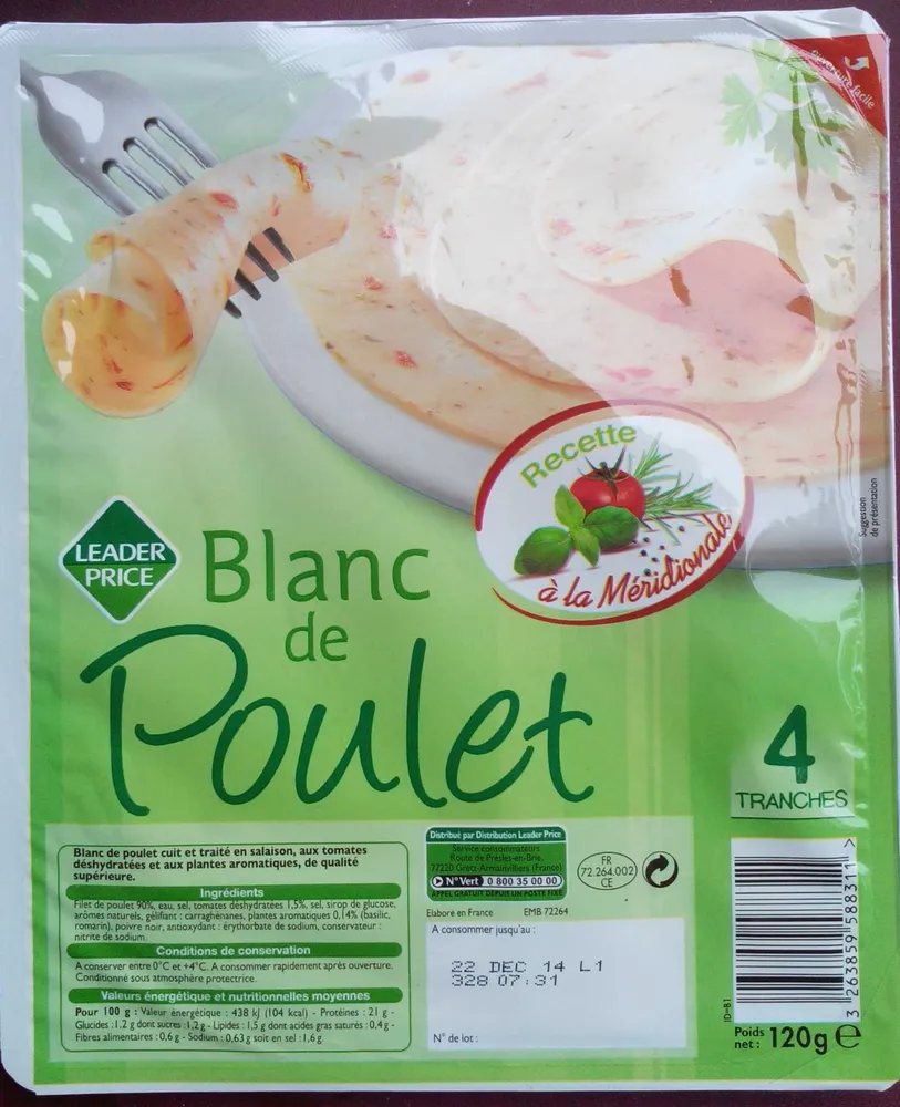Blanc de Poulet, Recette à la Méridionale (4 Tranches)