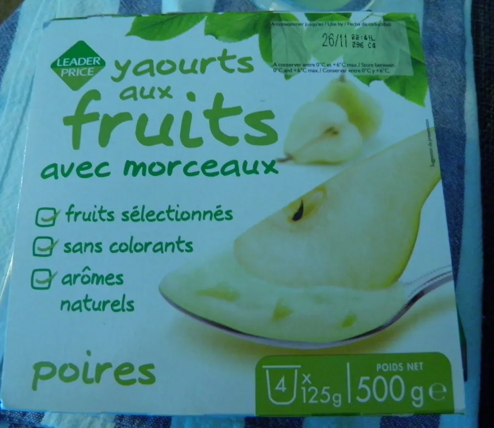 Yaourts aux fruits avec morceaux Poires