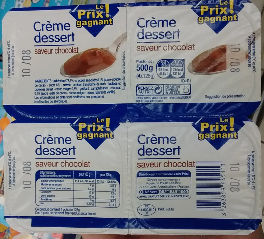 Crème dessert saveur chocolat