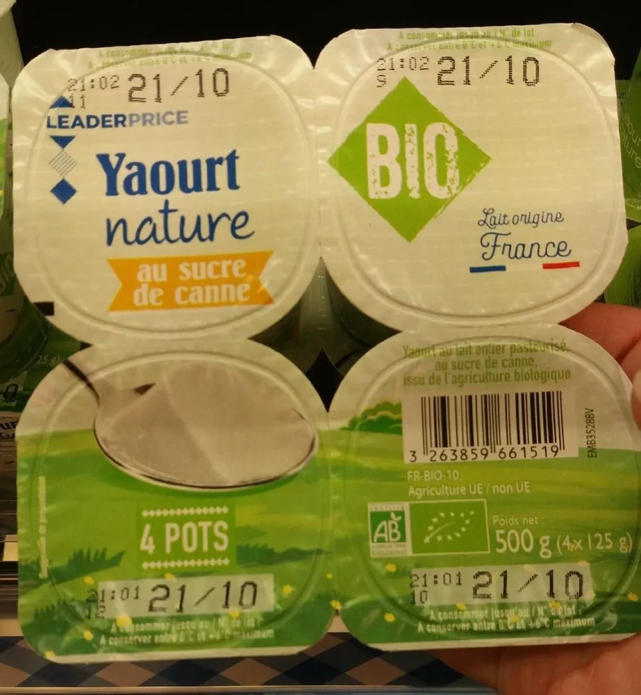 Yaourt nature bio sucre de canne