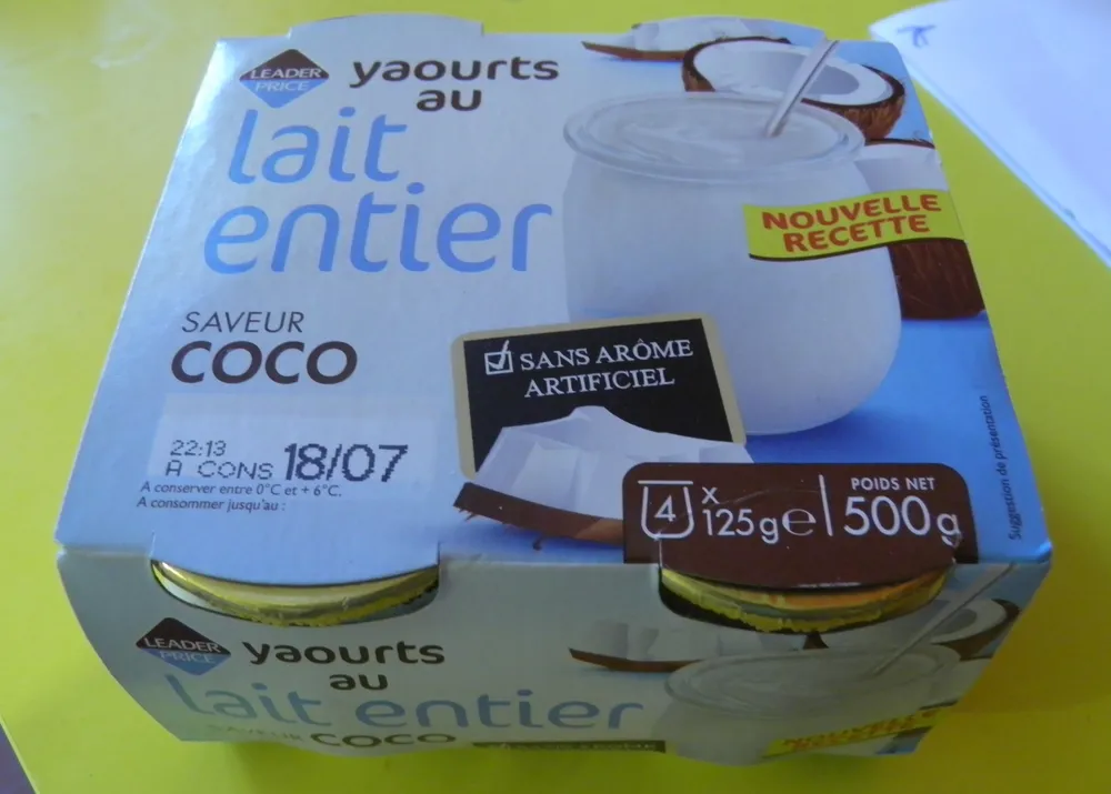 Yaourts au lait entier saveur Coco Leader Price
