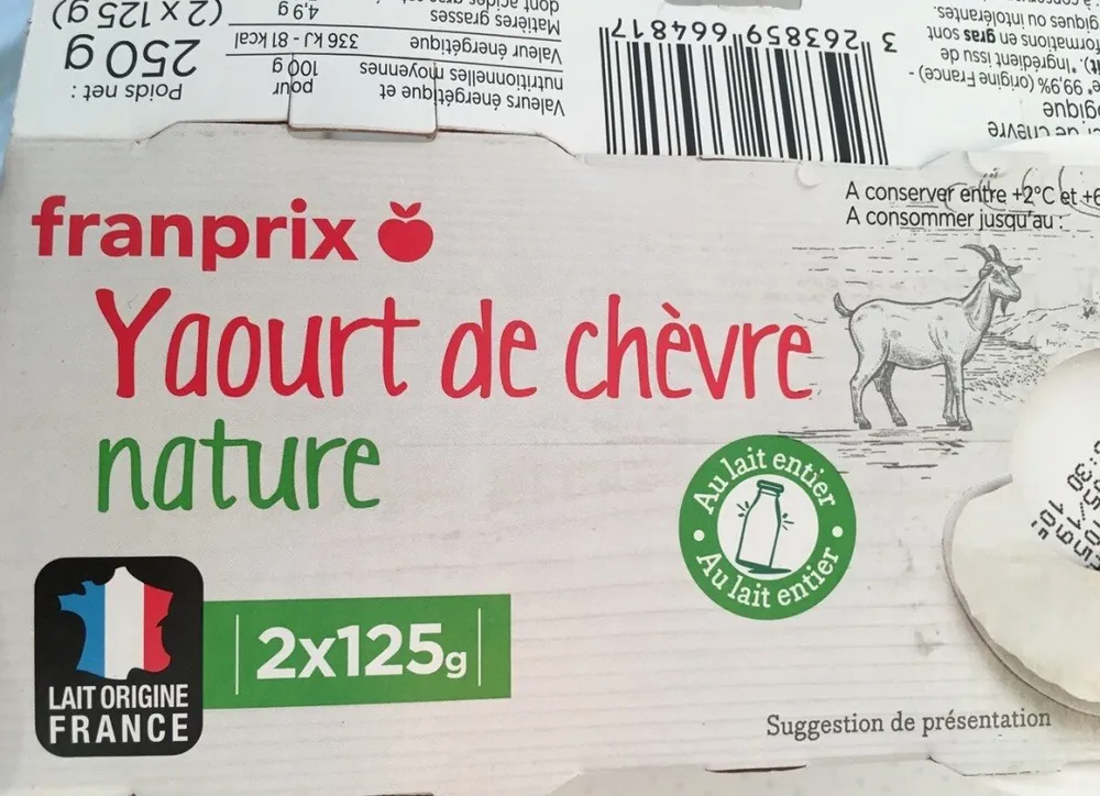 yaourt nature au lait de chevre bio