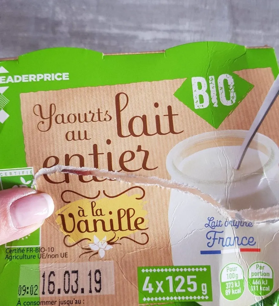 Yaourt au lait entier à la vanille