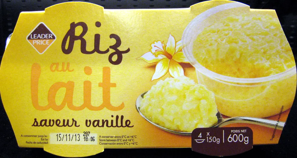 Riz au lait saveur vanille Leader Price